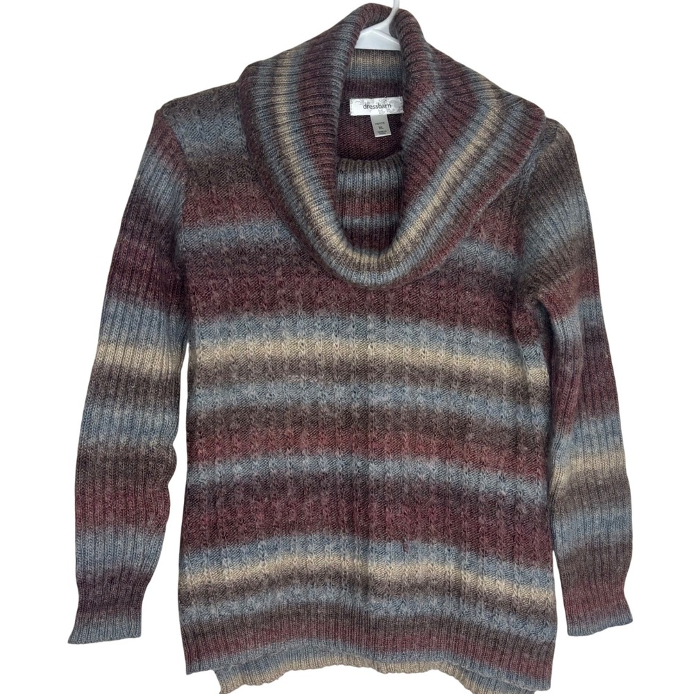 Dressbarn Sweater Womens Petite XL Multicolor Wool Blend Cowl Neck Striped Knit